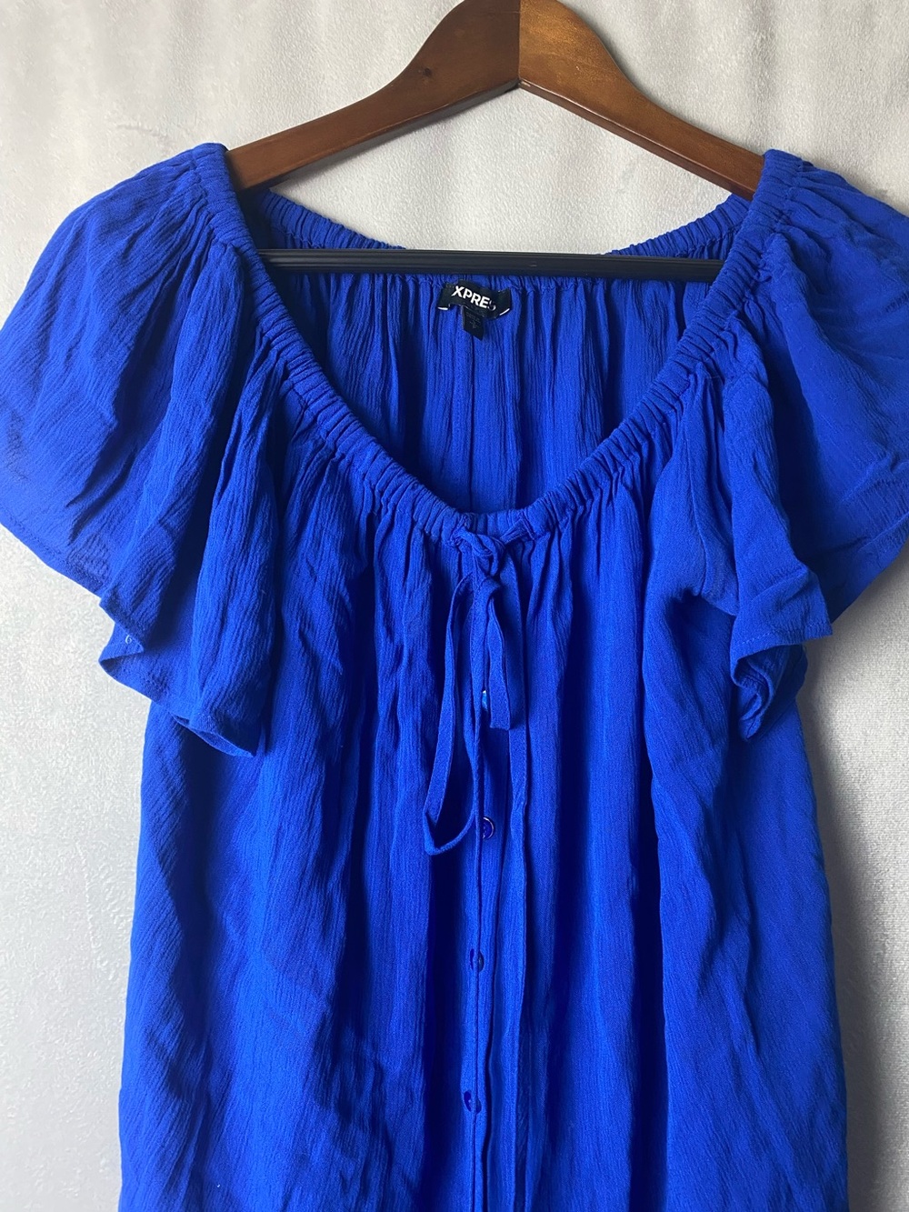 Express Vibrant Royal Blue Scoop-Neck Blouse colorful S/P - Picture 4 of 6